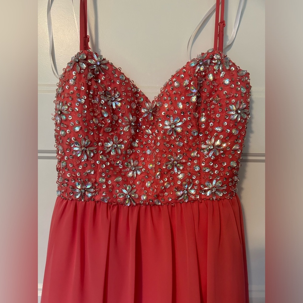 CORAL | heart shaped bejeweled formal mini dress size 11